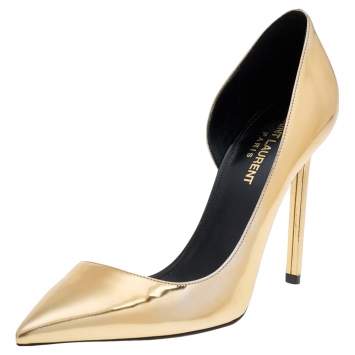 Pre Owned Saint Laurent Metallic Gold Leather D'orsay Pointed Toe Pumps Size 38