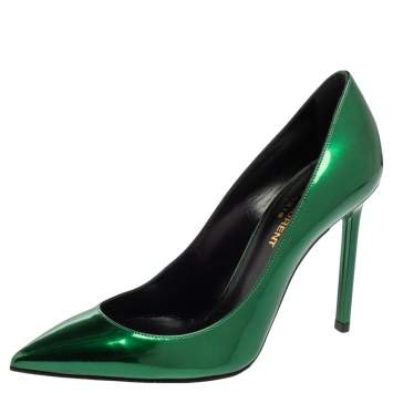 Pre Owned Saint Laurent Green Leather Anja Pointed Toe Pumps Size 36