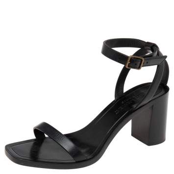 Pre Owned Saint Laurent Black Leather Ankle Strap Sandals Size 36
