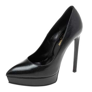Pre Owned Saint Laurent Black Textured Leather Janis Platform Pumps Size 36