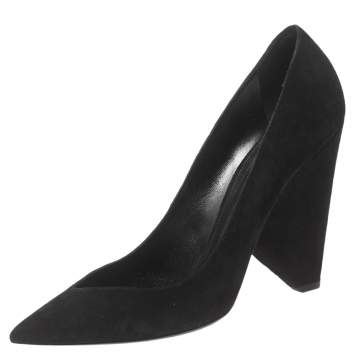 Pre Owned Saint Laurent Black Suede Platform Block Pumps Size 40