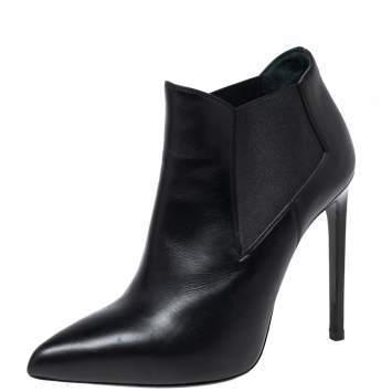 Pre Owned Saint Laurent Black Leather  Pointed Toe Ankle Boots Size 38.5