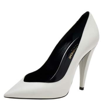 Pre Owned Saint Laurent White Leather Pointed Toe Pumps Size 36