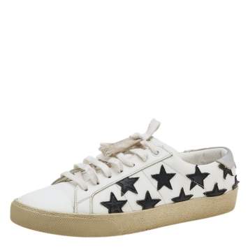 Pre Owned Saint Laurent White/Black Leather Star Court Classic California Sneakers Size 38.5