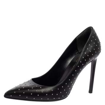 Pre Owned Saint Laurent Black Studded Leather Pointed-Toe Pumps Size 41
