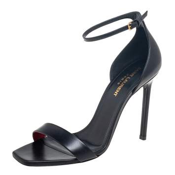 Pre Owned Saint Laurent Paris  Black Leather Amber Ankle Strap Sandals Size 38