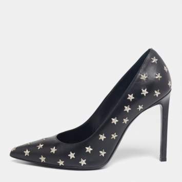 Pre Owned Saint Laurent Black Studded Star Leather Pumps Size 36
