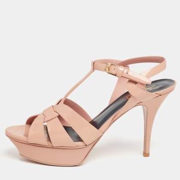 Pre Owned Saint Laurent Nude Patent Leather Tribute Platform Sandals Size 40