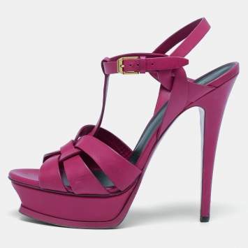 Pre Owned Saint Laurent Shocking Pink Leather Tribute Sandals Size 40
