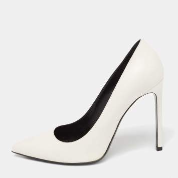 Pre Owned Saint Laurent White Leather Anja Pointed-Toe Pumps Size 39