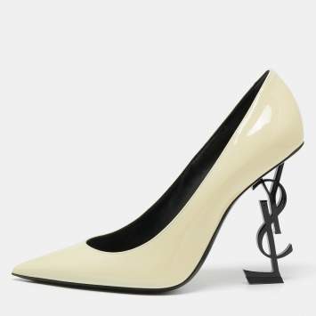 Pre Owned Saint Laurent Cream Patent Leather Opyum Pumps Size 40