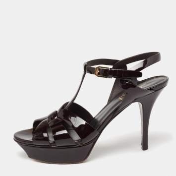 Pre Owned Saint Laurent Burgundy Patent Leather Tribute Sandals Size 39