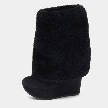 Pre Owned Saint Laurent Black Wool and Suede Wedge Boots Size 38