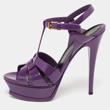 Pre Owned Saint Laurent Purple Patent Leather Tribute Platform Sandals Size 37.5