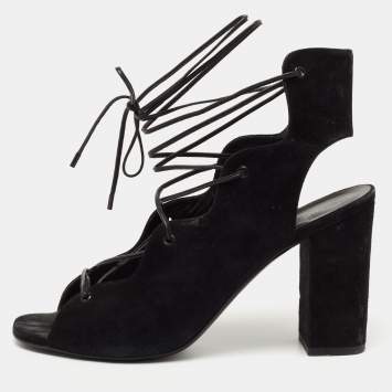 Pre Owned Saint Laurent Black Suede Lace Up Sandals Size 40