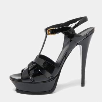 Pre Owned Saint Laurent Black Patent Leather Tribute Platform Sandals Size 39