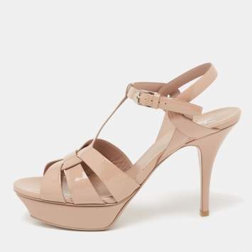 Pre Owned Saint Laurent Nude Pink Patent Leather Tribute Sandals Size 40