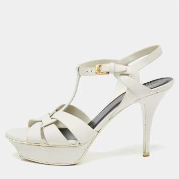 Pre Owned Saint Laurent White Leather Tribute Platform Sandals Size 39