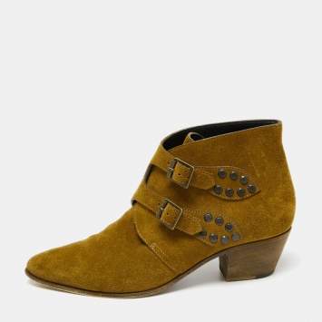 Pre Owned Saint Laurent Brown Suede Studded Ankle Boots Size 38.5