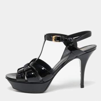 Pre Owned Saint Laurent Black Patent Leather Tribute Sandals Size 40