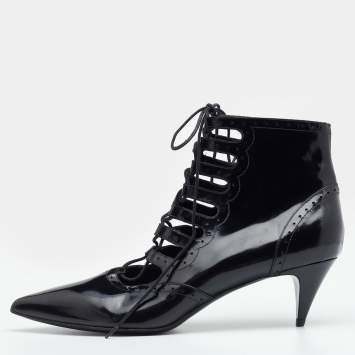 Pre Owned Saint Laurent Black Patent Leather Lace Up Boots Size 42