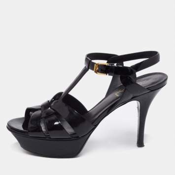 Pre Owned Saint Laurent Black Patent Leather Tribute Platform Sandals Size 35.5 