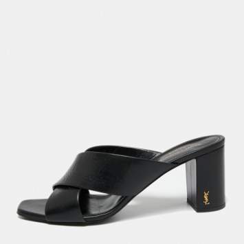 Pre Owned Saint Laurent Black Leather Loulou Criss Cross Mules Size 41