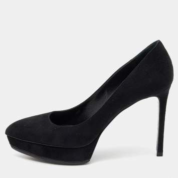 Pre Owned Saint Laurent Black Suede Janis Pointed Toe Platform Pumps Size 38.5
