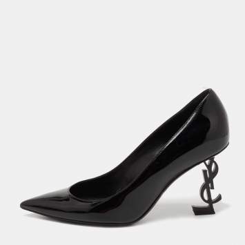 Pre Owned Saint Laurent Black Patent Leather Opyum Pointed Toe Pumps Size 36.5