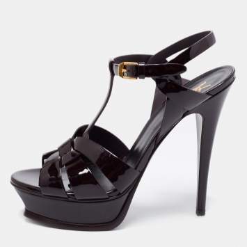 Pre Owned Saint Laurent Burgundy Patent Leather Tribute Sandals Size 39