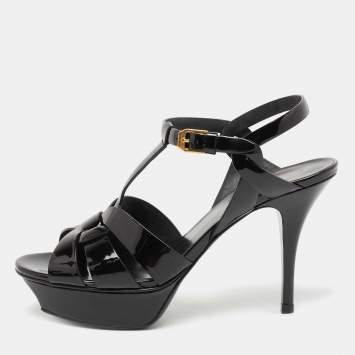 Pre Owned Saint Laurent Black Patent Leather Tribute  Platform Sandals Size 37.5