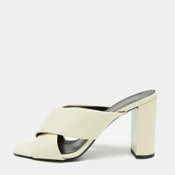 Pre Owned Saint Laurent Cream Patent Leather Loulou Sandals Size 37