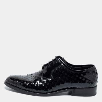 Pre Owned Saint Laurent Black Laser Cut Patent Leather Lace Up Derby Size 39