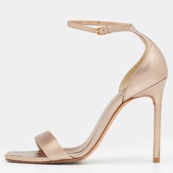 Pre Owned Saint Laurent Metallic Rose Gold Leather Amber Ankle Strap Open Toe Sandals Size 37