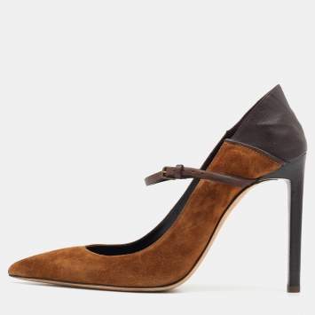 Pre Owned Saint Laurent Brown Suede and Leather Majorelle Mary Jane Pumps Size 38
