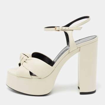 Pre Owned Saint Laurent Off White Leather Bianca Sandals Size 38.5
