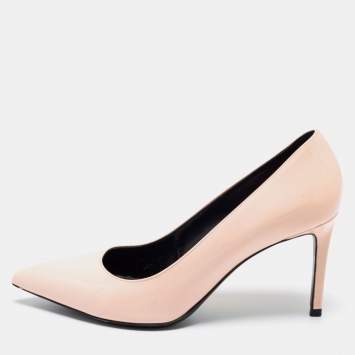 Pre Owned Saint Laurent Nude Patent Leather Anja Pointed Toe Pumps  Size 37