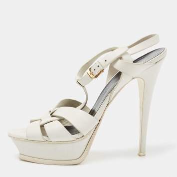 Pre Owned Saint Laurent White Leather Tribute Platform Sandals Size 41