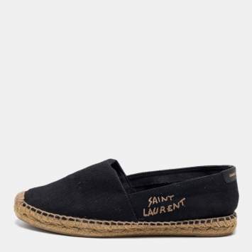 Pre Owned Saint Laurent Black Canvas Espadrille Flats Size 38