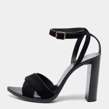 Pre Owned Saint Laurent Black Suede Crisscross Ankle Strap Sandals Size 37