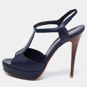 Pre Owned Saint Laurent Navy Blue Slingback Platform Sandals Size 41