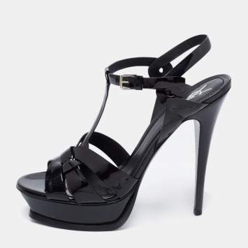 Pre Owned Saint Laurent Black Patent Leather Tribute Platform Sandals Size 41