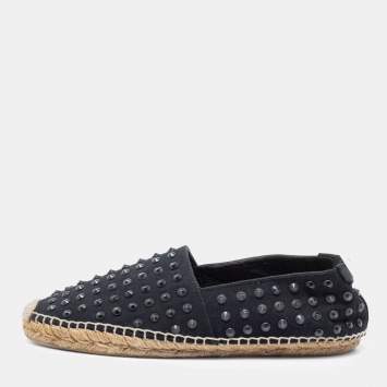 مملوكة مسبقًا Saint Laurent Black Studded Canvas Flat Espadrilles Size 40