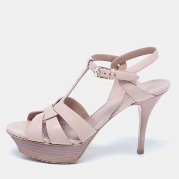 Pre Owned Saint Laurent Nude Pink Leather Tribute Platform Sandals Size 37.5