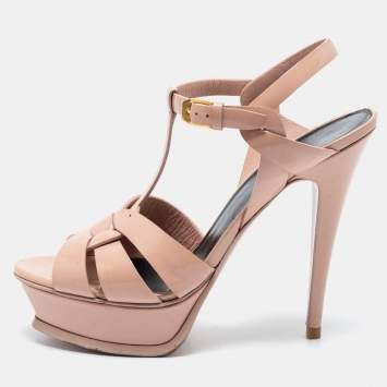 Pre Owned Saint Laurent Light Pink Patent Leather Tribute Platform Sandals Size 39