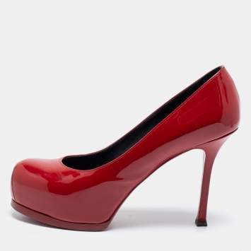 Pre Owned Saint Laurent Red Patent Leather Tribtoo Platform Pumps Size 37.5