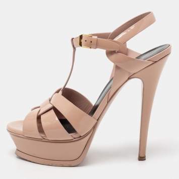 Pre Owned Saint Laurent Pink Patent Leather Tribute Sandals Size 37