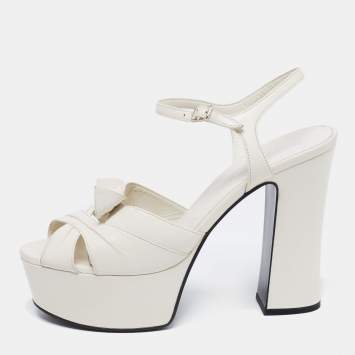 Pre Owned Saint Laurent White Leather Candy Bow Platform Sandals Size 39.5