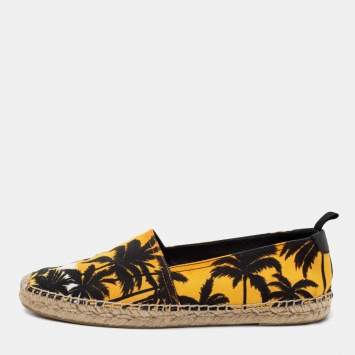مملوكة مسبقًا Saint Laurent Black/Yellow Palm Trees At Sunset Print Canvas Slip-On Espadrilles Size 40.5