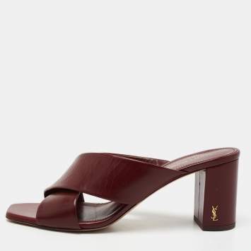 Pre Owned Saint Laurent Burgundy Leather Lou Lou Mules Size 39.5